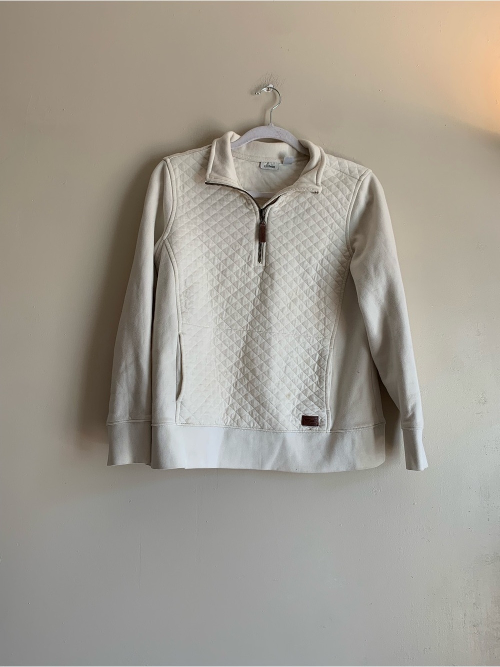 L.L. Bean Quilted Half-Zip Pullover Ivory Pull Over Sweater Women Size M Fall